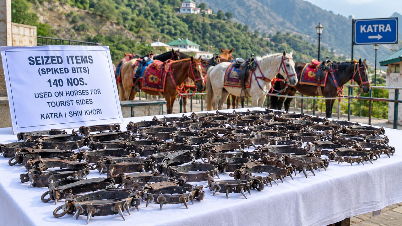 Jammu: 140 spiked bits used on horses for tourist rides in Katra, Shiv Khori seized Jammu: 140 spiked bits used on horses for tourist rides in Katra, Shiv Khori seized